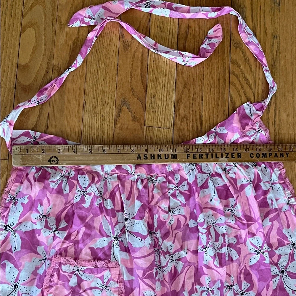 Vtg Abstract Floral Print Waist Tie Handmade Apron Pink Purple White Flowers MCM